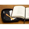 thumbnail image 4 of Soft Black Embossed Cross with Front Pocket Leather Look Bible Cover with Handle, Small, 4 of 10