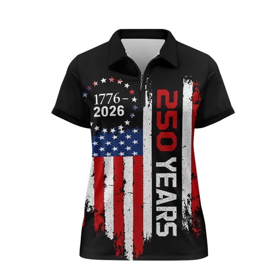 CHAQLIN Patriotic Flag 250 Years Quick Dry Polo Shirts, Polyester Golf Polo Tops Soft Half Zipper Workout Shirts for Tennis Outdoor Exercise