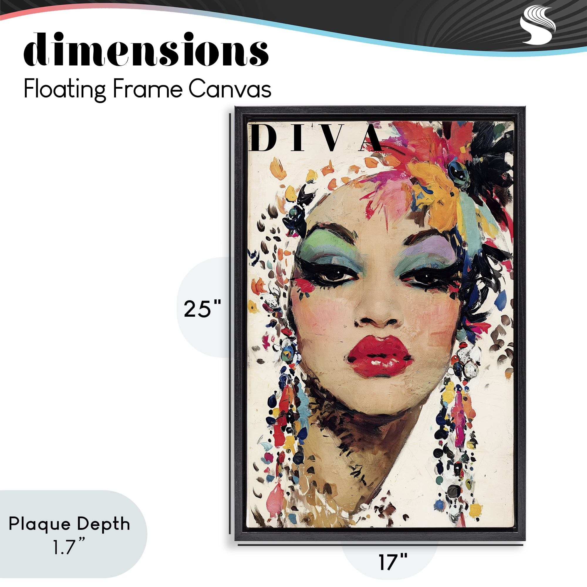 Stupell Industries Diva Fashion Portrait Black Framed Floater Canvas Wall Art, design by Annabelle Hall