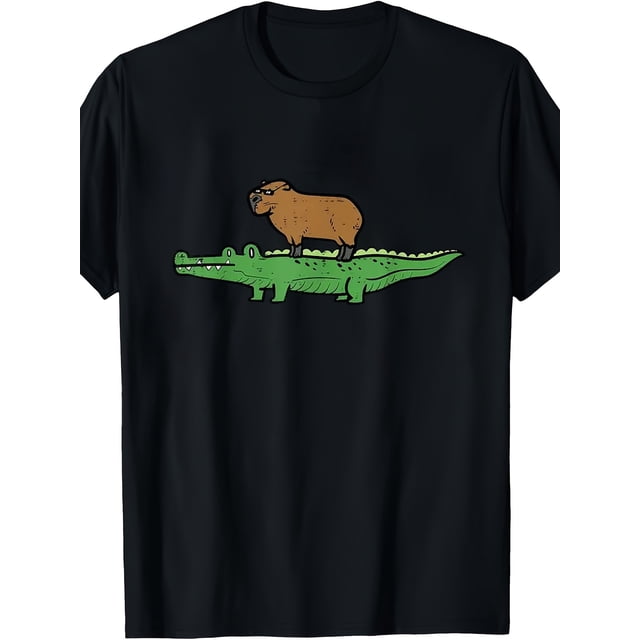 T-shirt 1 Pce Homme Décontracté avec Capybara Fantaisiste Crocodile Graphique Manches Courtes Col Rond