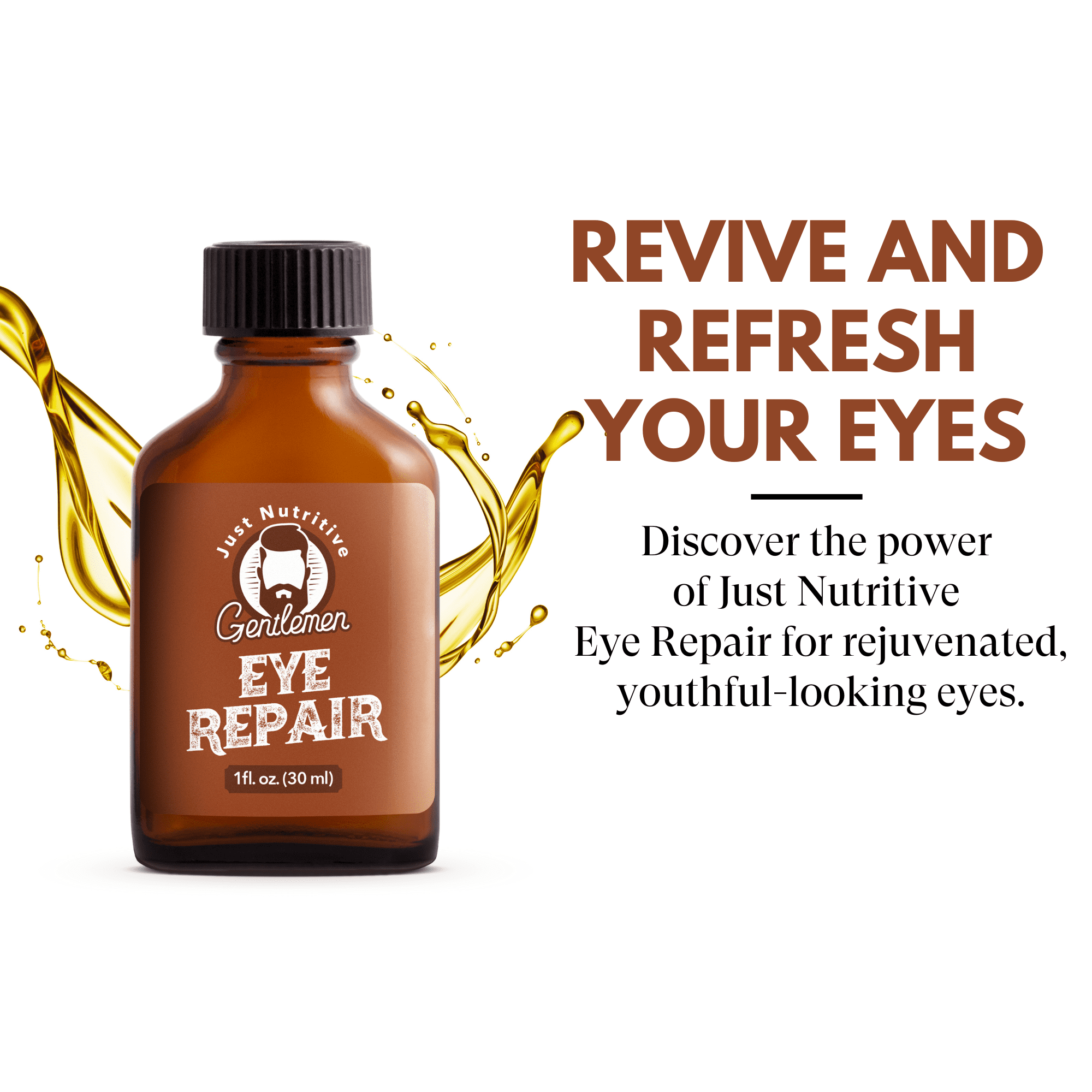 Just Nutritive Anti-Aging Eye Repair Oil for Men, Reduce Fine Lines & Wrinkles Naturally, 1oz