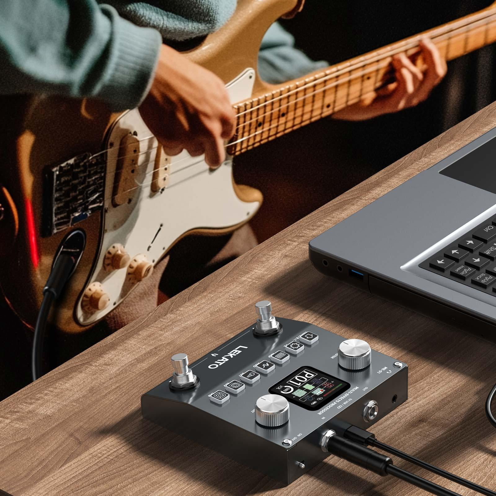 LEKATO Multi Effects Guitar Pedal, Electric Guitar Effects Pedal, Pocket Rechargeable Effects Processor with 6 Effects Modules, 80 Presets, 20 IRs, BT Audio, Headphone Output