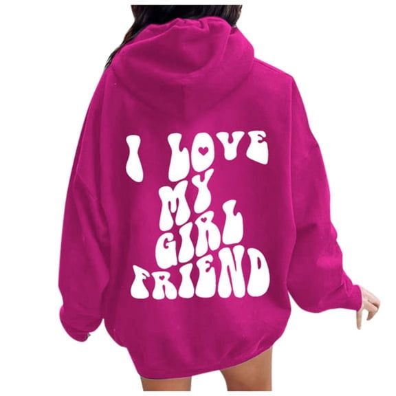 Couples Matching "I Love My Girlfriend" Hoodie Oversized Pullover Sweatshirt with Bubble Letter Print Soft Thick Unisex Hooded Sweatshirt