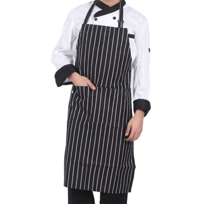 Apron Washable Pocket Waiter Chef Kitchen Cooking Striped Black White Red Bib 