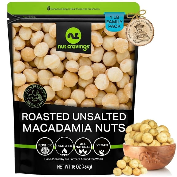 Nut Cravings Roasted Macadamia Nuts, Whole & Pieces, Unsalted, 16oz Bag, Keto, Vegan