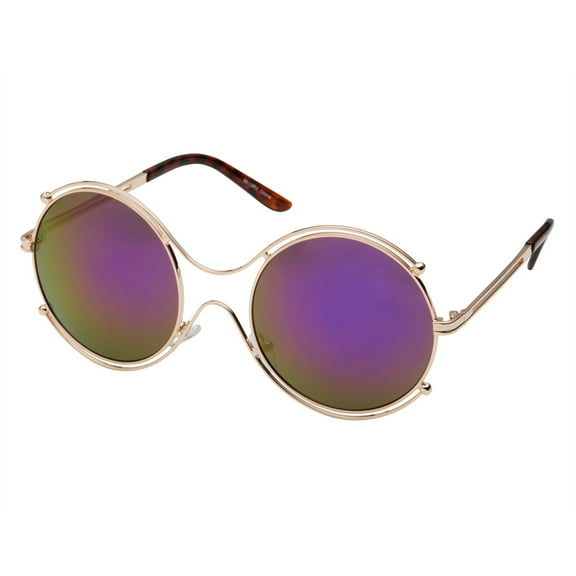 grinderPUNCH Women’s Aviator Round Lens Vintage Style Sunglasses - Gold Purple