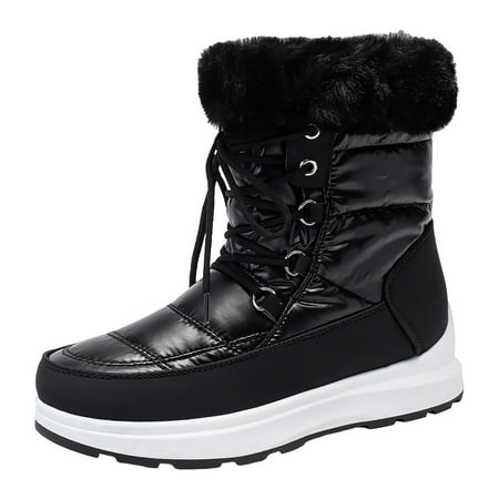 Fashion Women Winter Water Wide Calf Snow Boots for Women Proof Flat Lace Up Women Snow Boots Low Cut Viscose Keep Warm Snow Boots Womens Winter Snow Boots Comfortable Mid Boots Shoes