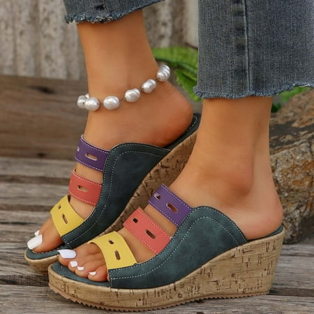 Popular Picks  Women s Summer Large Size Muffin Fish Mouth Wedge Sandals  Mixed Colors  Comfortable for Travel  Easy to Clean  Casual Beach Shoes  Plus Size Shirts for Women | Blue 39  Sopatenor