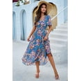 thumbnail image 5 of Women'S Summer Wrap Maxi Dress Floral V Neck Short Sleeve Wedding Guest Party Casual Dress Blue M, 5 of 9