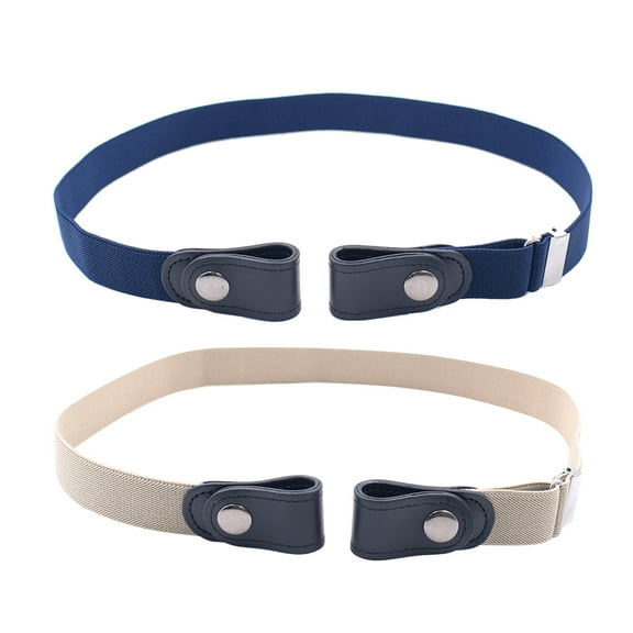 CATIEBYE 2Pcs Elastic Waist Tightener Beige Pu Leather No Buckle For Jeans Casual Wear 35.4x1x0.2in