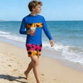 thumbnail image 6 of Fesfesfes Kids' Cute Beach Print Long Sleeve Sunscreen Swimming Trunks Swimsuit Sets for Boys Great for Family Vacations and Sunny Days 3-13 Years, 6 of 7