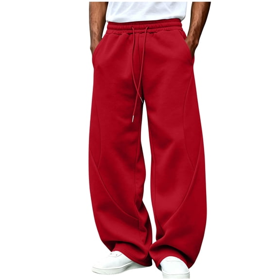 StSilkitty Baggy Casual Pants for Mens Solid Color Elastic Waist Drawstring Wide Leg Trousers with Pockets