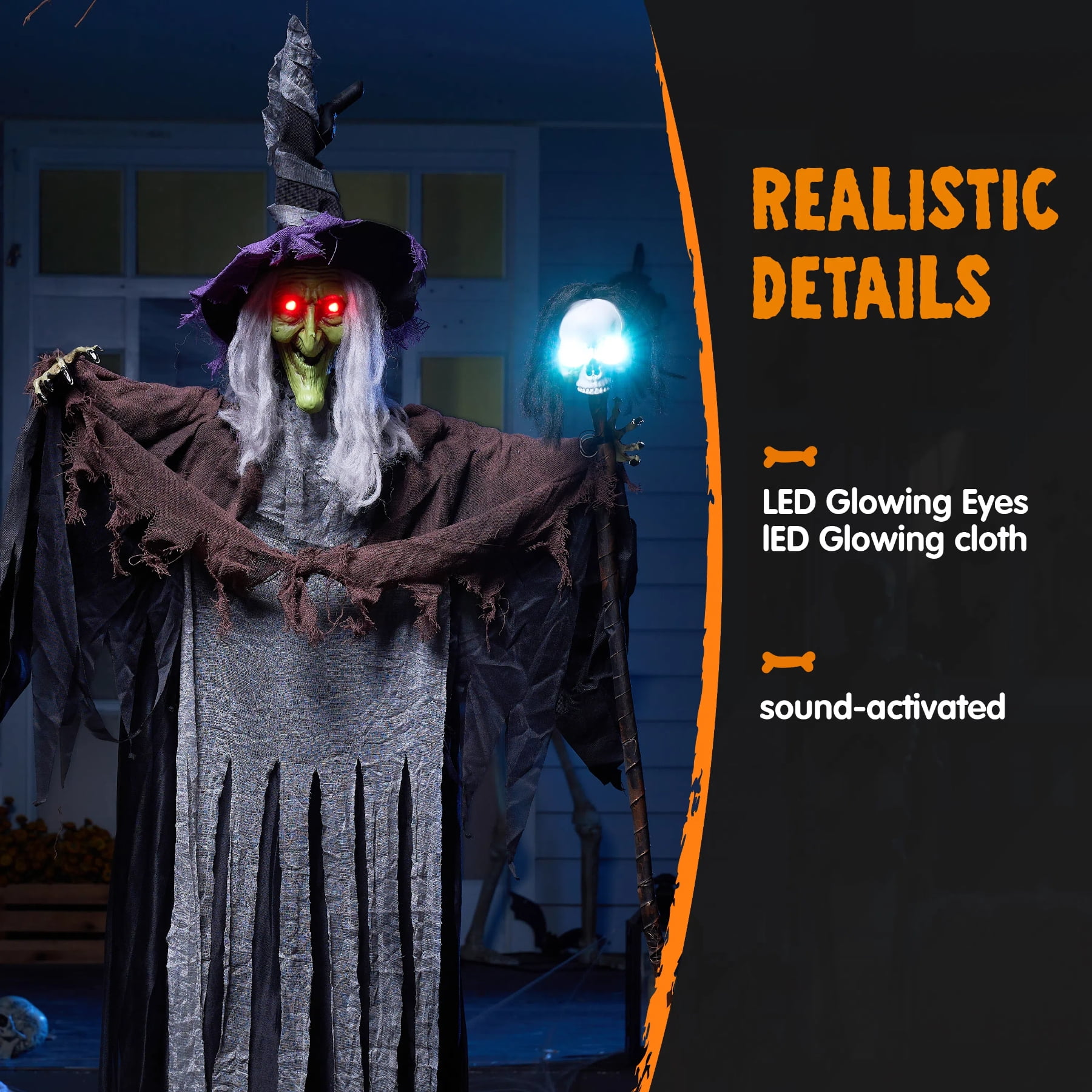 年末のプロモーション Syncfun 59 Inch Animated Halloween Witch Decoration,Outdoor 小物入れ