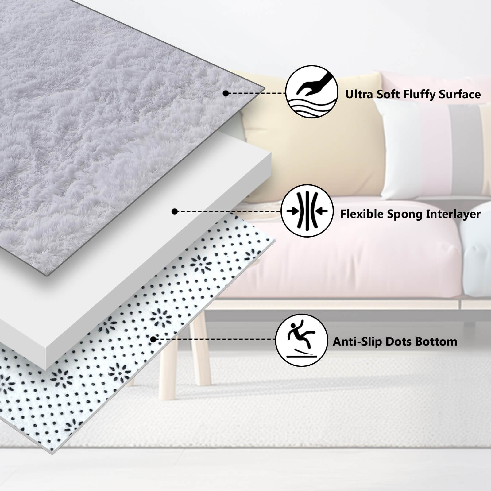 BRICHOEE 8 x 10 Shag Area Rugs, Soft Indoor Modern Nursery Rug, White Plush Shaggy Throw Carpets for Boy and Girls Room Dorm Living Room