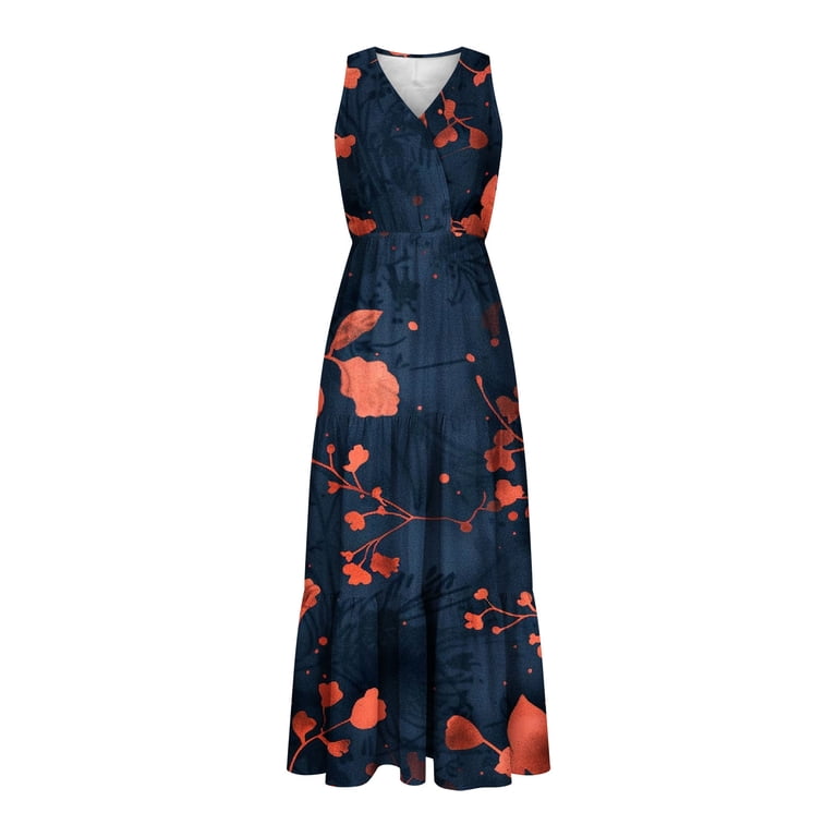 Busydd Womens Dresses V Neck Sleeveless Maxi Dress Elastic Waist Tiered Swing Sundress Fashion Floral Print Prom Dress Summer Casual Loose Long Dress Comfy Flowy Wrap Dress for Beach Vacation - Walmart.com Busydd Womens Dresses V Neck Sleeveless Maxi Dress Elastic Waist Tiered Swing Sundress Fashion Floral Print Prom Dress Summer Casual Loose Long Dress Comfy Flowy Wrap Dress for Beach Vacation - Walmart.com