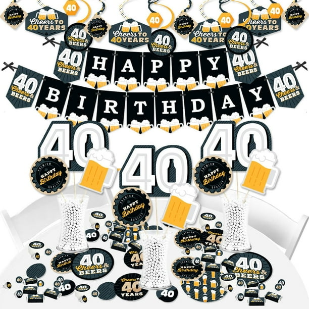 Cheers and Beers to 40 Years - 40th Birthday Party Supplies - Banner Decoration Kit - Fundle Bundle