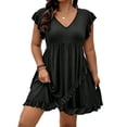 thumbnail image 2 of ClodeEU Women's V Neck Ruffle Short Sleeve Mini Dress, Casual Flowy A Line Beach Sundress Black,Women's Plus L, 2 of 6
