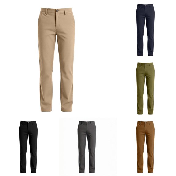 Sonxahe Big Boy's Casual Chino Pants Button Closure Straight Fit Kids Trousers Bottoms,Beige
