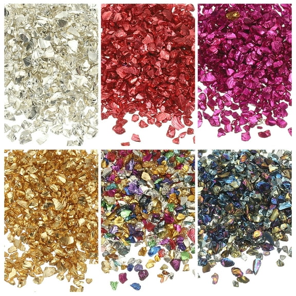 6 Colors Crushed Glass Chips, 1-3mm Irregular Glitter 31.5g, Multicolored