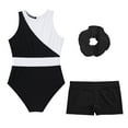 thumbnail image 3 of YONGHS Girls Athletic DancewearTracksuit Kids Gymnastics Sleeveless Leotard with Shorts Hair Band Outfits White&Black 14, 3 of 5