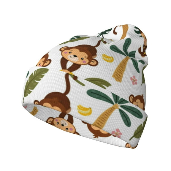 Easygdp Monkeys Swinging from Palms Winter Beanie for Men Women Beanie Knit Hat Cuffed Cap Beanie Knit Chunky Snow Cap