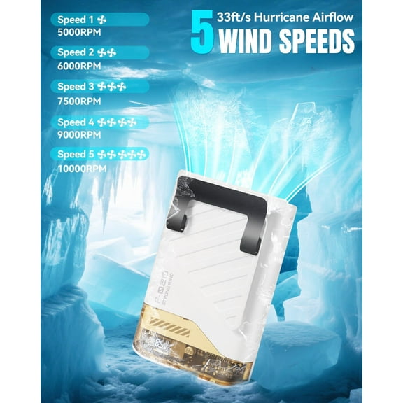 2025 AI Waist Fan, 10000RPM Portable Fan, 4-in-1 Personal Fans, Clip On for Shirt, Hands- Neck Fan, Wearable Belt for Camping, Outdoor, Jobsite, White