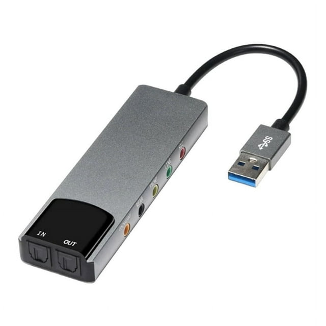 Tarjeta de sonido externa 6 en 1 para computadora, USB 5.1, convertidor de audio multifunción para portátil, tarjeta de sonido de aluminio.