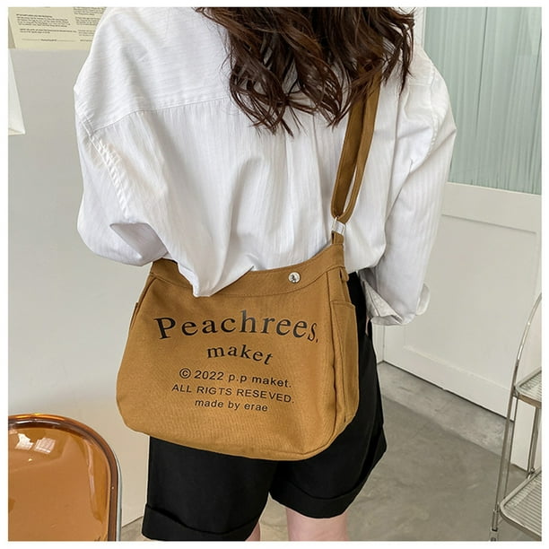 Woman Canvas Shoulder Bag Crossbody Tote Casual Travel Large Adjustable Strap Shoulder Bags Capacity Organizers Pouch Portable Shopping Messenger Bags