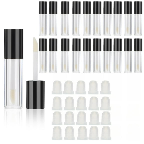 Trianu 20Pcs Empty Lip Gloss Tubes with Wand Lip Gloss Containers Cute 0.1oz /3ml Clear Refillable Lipgloss Making Supplies Kit for DIY Makeup(Black)