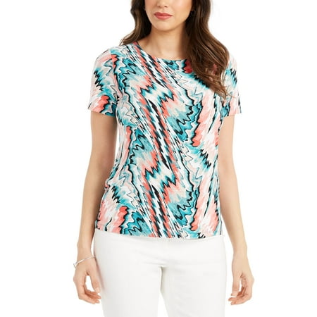 JM Collection Women's Abstract-Print Jacquard Top White Size Medium
