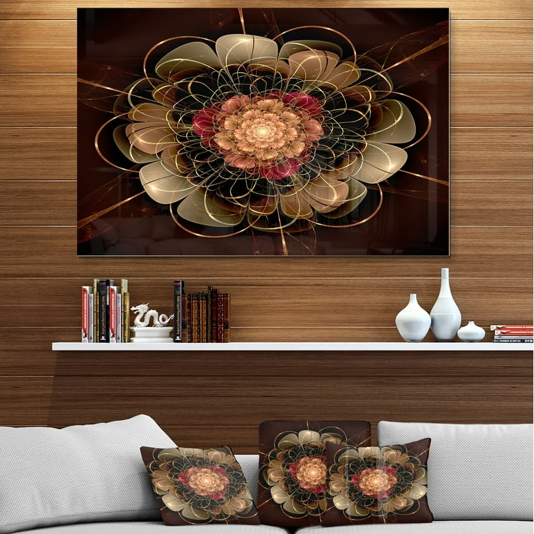 Designart 'Dark Gold Red Fractal Flower Pattern ' Extra Large