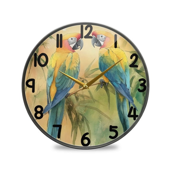 Two Parrots Watercolor Round Acrylic Wall Clock Silent Battery Operated Home Decor for Living Room Bedroom