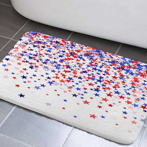 July 4th Bathroom Rug Mat, President's Day Blue and Red Stars American Flag 4th of July Independence Day Non-Slip Bath Carpet, Patriot Bathroom Rugs Set (17"X29")