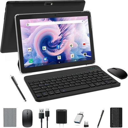 2 in 1 Android Tablet, 10 Inch Android 11 Tablets with Keyboard Mouse Case Stylus Quad Core 4GB Ram 64GBRam 128GB Expandable, 5G WiFi Tablet IPS HD Bluetooth