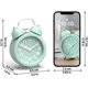 thumbnail image 4 of Mini reloj despertador analógico retro de 3 pulgadas sin tictac para niños con luz de fondo, sin repetición, funciona con batería, campana fuerte para personas que duermen mucho, verde menta sin bate JAMW Sencillez, 4 of 5