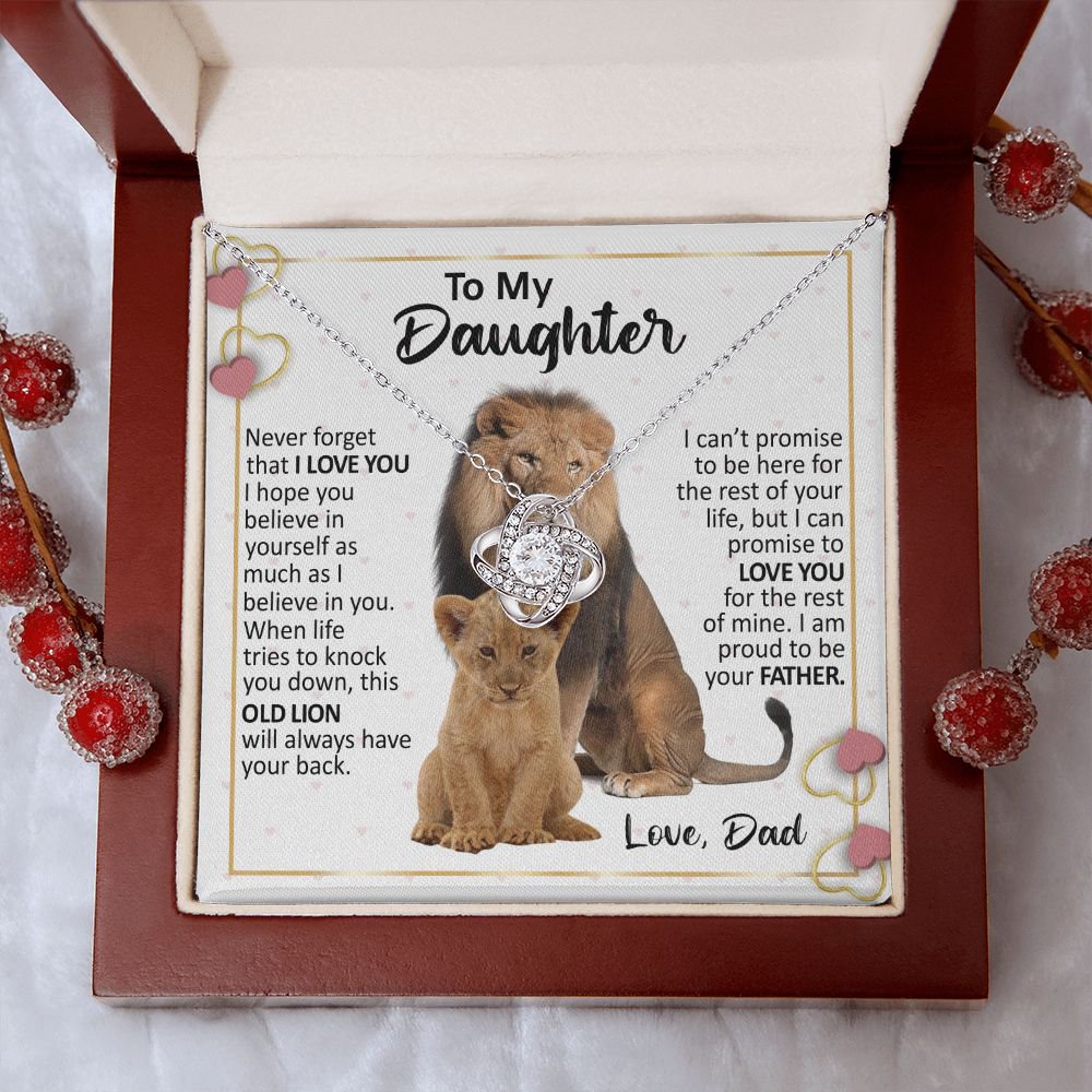 To My Daughter Gift From Dad, Proud To Be Your Father (Love Knot Necklace), White Love Knot Necklace