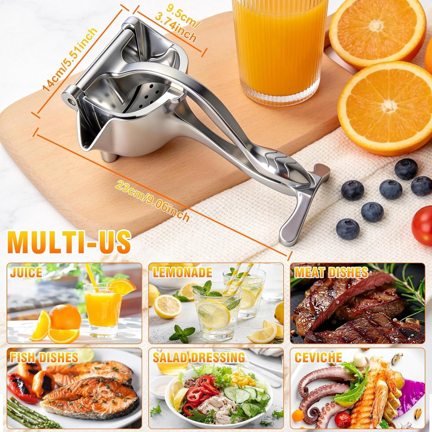 KANOHENO Hand Juicer Squeezer,Heavy Duty Manual Fruit Juicer Press with Large Capacity,Detachable Aluminum Alloy Juice Extractor