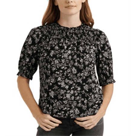 Lucky Brand Women's Floral Print Puff Sleeve Top Black Size X-Small