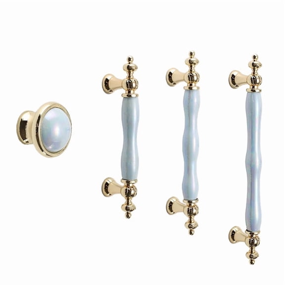 4-Pack Light Blue and Gold Ceramic Cabinet Handles – Zinc Alloy Drawer Pulls for Kitchen Cabinets, European Style
