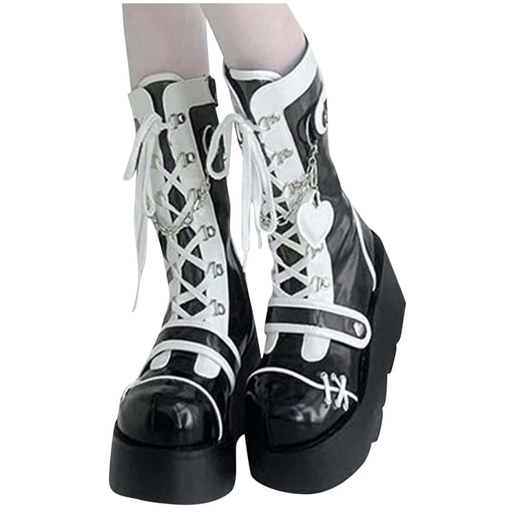 HAOTAGS Womens Chunky Heel Boots, Y2K Trendy Casual Lace Up Boots