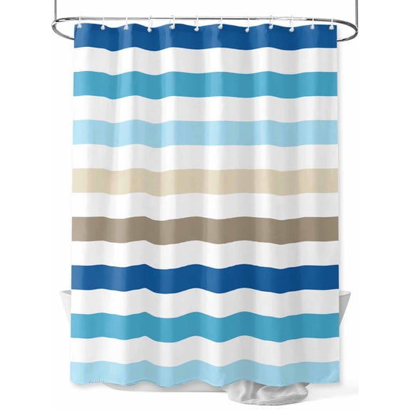 Fsddascl Blue Teal Brown Striped Shower Curtain Set - 72" x 78" Washable Bathtub Curtain with 12 Hooks, Farmhouse Stripes Simple Art Waterproof Fabric Stall Shower Curtains for Bathroom/Bathtub