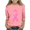 thumbnail image 2 of Feancey Girls Cute Tops Pink Ribbon 3/4 Sleeve Graphic Tee Breast Cancer Awareness Tshirts for Toddler Girl Crewneck Loose Blouses Pink 12-13 Years, 2 of 5