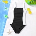 thumbnail image 2 of REDARER Girls One Piece Swimsuit Color Block Ruched Tummy Control Bathing Suit for Big Kid Beach Pool Party,11-12Y, 2 of 4