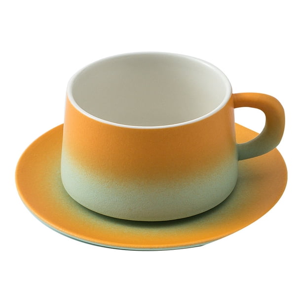 Taza de café de cerámica con platillo, bonita y creativa taza para la oficina y el hogar, 190 ml para café con leche, té y leche.