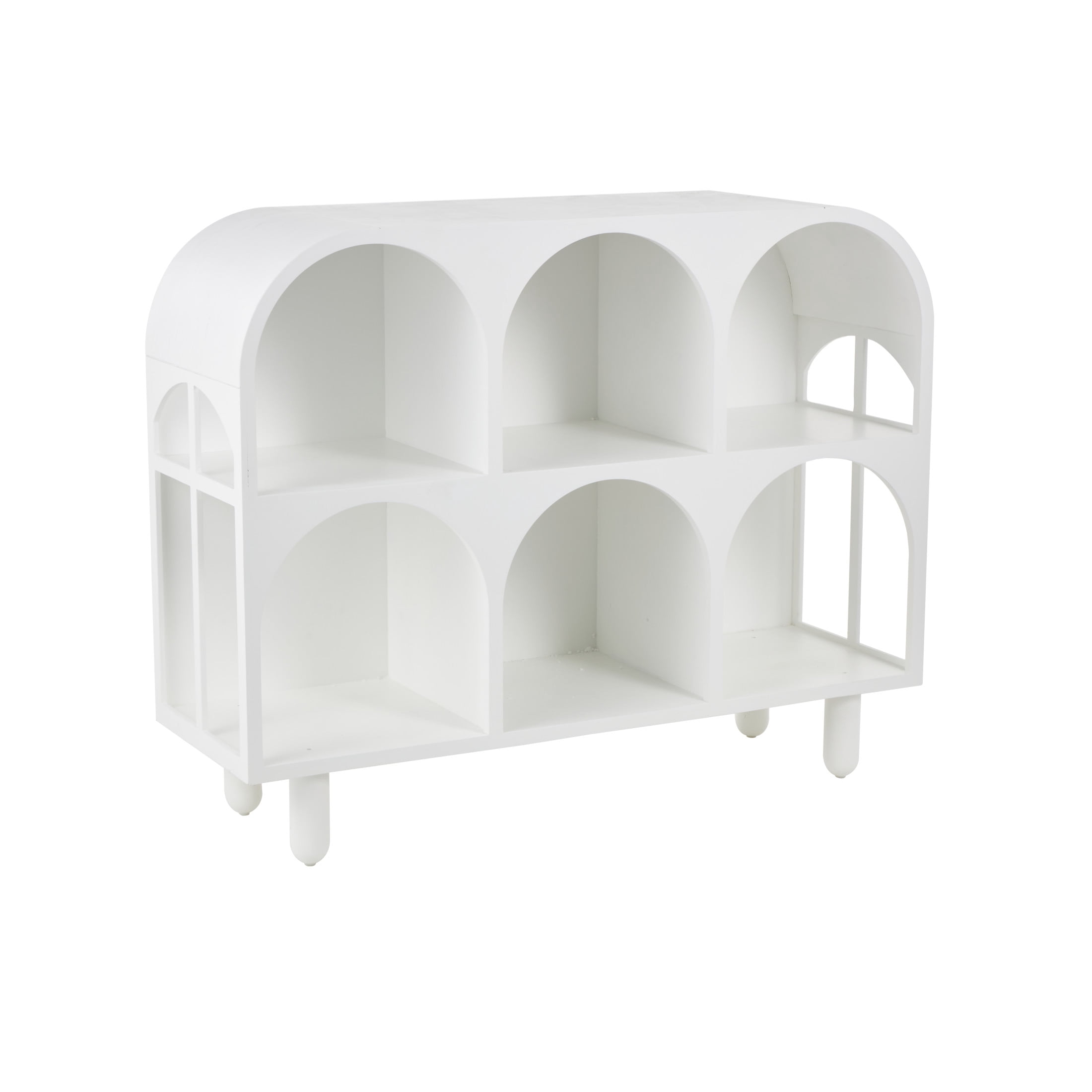 DecMode 47" x 38" White Wooden Handmade Geometric 6 Shelf Console Table, 1-Piece