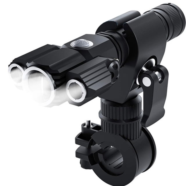 T6 L2LED Aleación de aluminio Multifunción Cabeza de tres lámparas Forma de avión Linterna Luz de bicicleta impermeable Luces delanteras con cable USB y batería y clip y luz trasera (Negro)