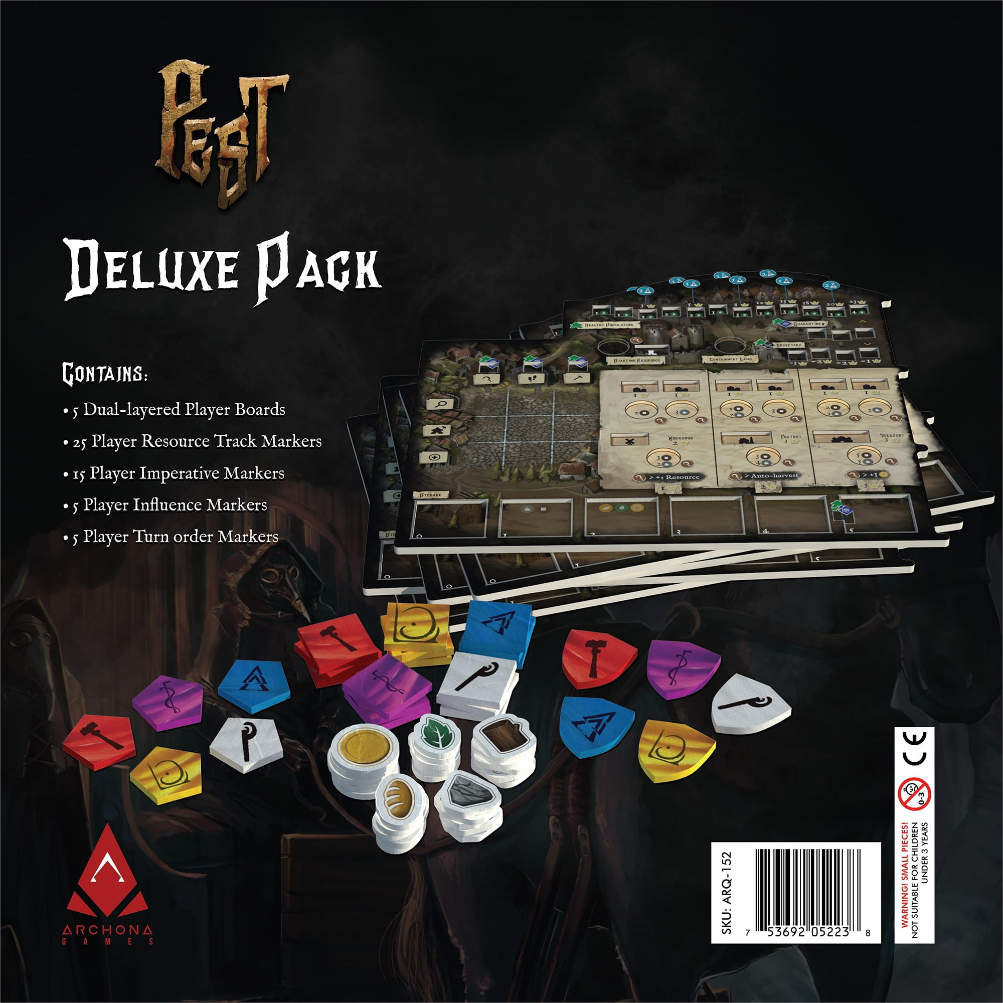 Archona Games: Pest: Deluxe Pack - Premium Wooden Component Upgrade, Dual-Layer Player Boards & Wooden Tokens, Strategy Board Game Accessory