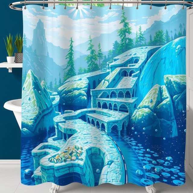 Whimsical Rideau de Douche City - Paysage Rêveur avec Bulles