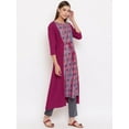 thumbnail image 4 of Janasya Indian Magenta Poly Crepe Digital Print A-line 3\4 Sleeves Round Neck Calf Length Kurta for Women, 4 of 6