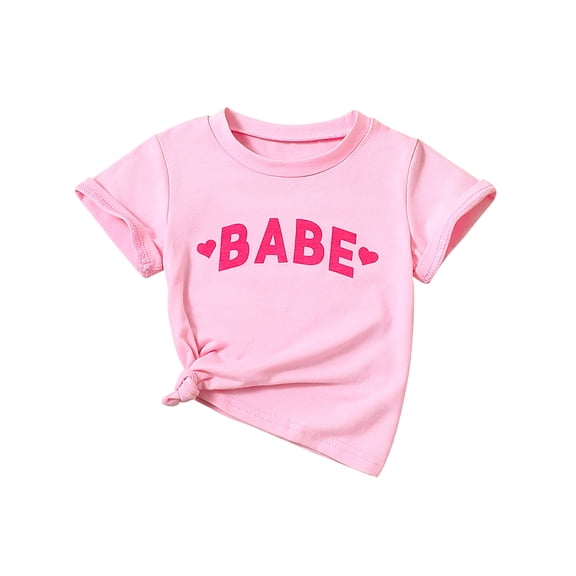 Bagilaanoe Toddler Baby Girls T-shirt Casual Letter Print Short Sleeve Tees 12M 24M 3T 4T 5T 6T Kids Summer Pink Tops